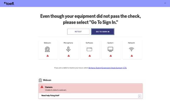 Equipment check fail